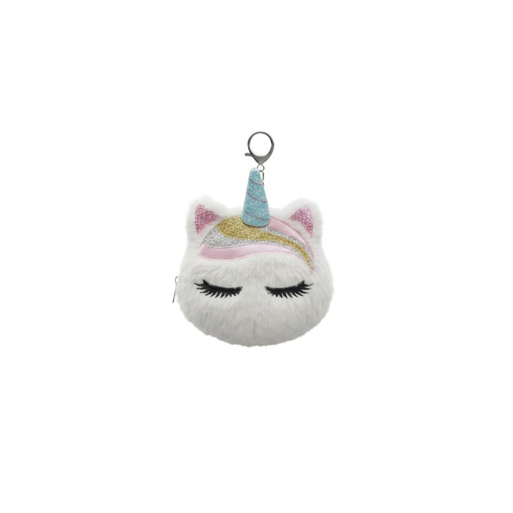 Claire's Unicorn Coin Purse Girls OS White NWT Plush Faux Fur Glitter Keychain